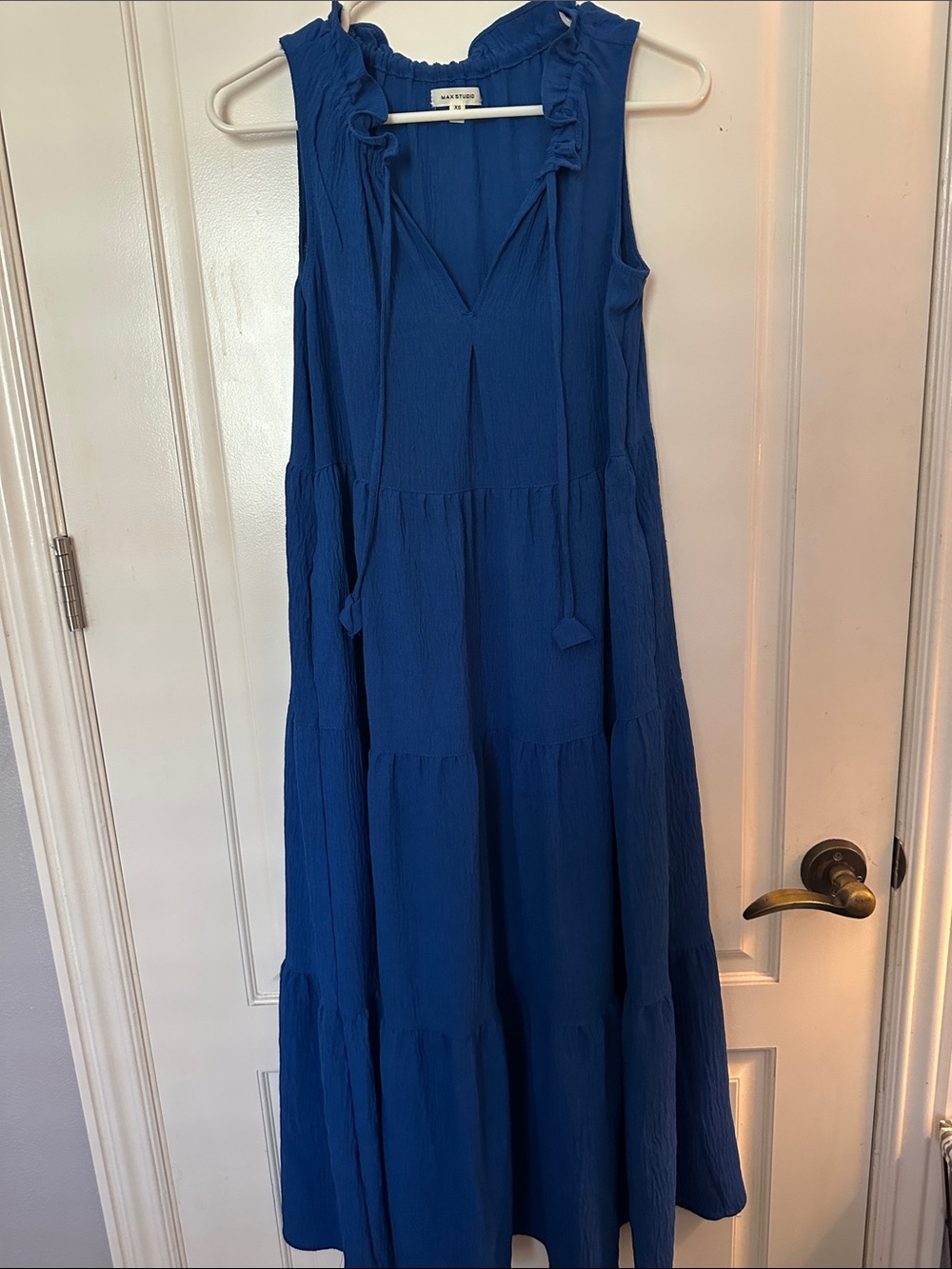 Max Studio Cobalt Blue Tiered Ruffle Maxi Dress with pockets